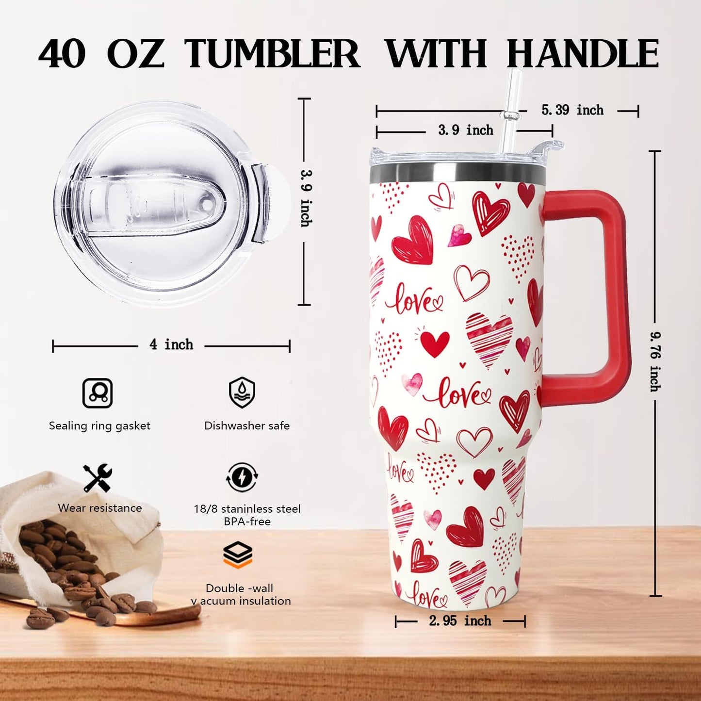 Ceovfoi 40 oz Pickleball Coffee Mug Vacuum Insulated Travel Tumbler with Handle, Lid & Straw - Perfect Pickleball Gifts for Players, Coaches, Lovers | Pickleball Accessories