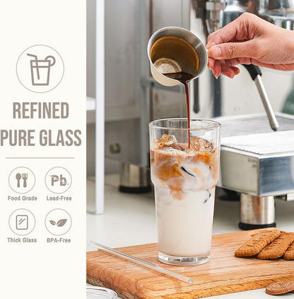 SoulTimes 20oz Glass Cups with Lids and Straws, Ribbed Glass Tumbler for Iced Coffee, Smoothie, Juice & Cold Drinks, Reusable Thick Glassware Set, Elegant Home & Travel Drinkware【2 Pack】