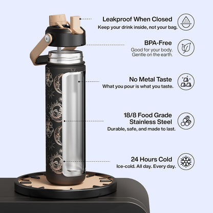 ENCOOL Insulated Water Bottle with Straw Stainless Steel Water Bottle, Leak-Proof, BPA-Free, Double Wall Vacuum Keeps Cold for 24 Hours for Sports, Travel, School (26 oz, Cotton Candy) - Colors C