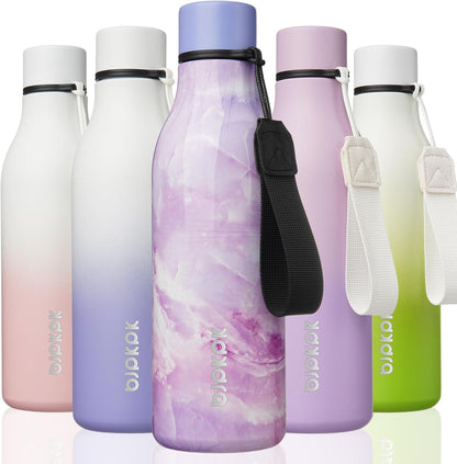 BJPKPK Insulated Water Bottles, 18 oz Stainless Steel Metal Water Bottle with Strap, BPA Free Leak Proof Jugs, Mugs, Flasks, Reusable Thermal Flasks for Sports & Travel, Black - Colors B