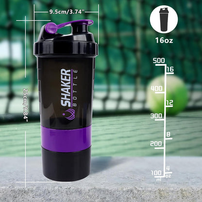 XTK Shaker Bottle 16OZ Protein Shaker Bottles with Mix Ball Sports Water Bottle Leak Proof GYM Cup for Protein Mixes with Powder Storage & Pill Organizer, Ideal for Pre Workout,BPA Free(black)