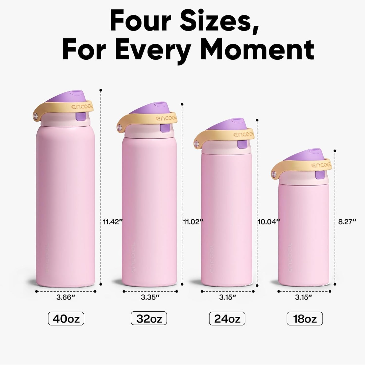 ENCOOL Leakproof Insulated Water Bottle with Straw Dual-Sip Water Bottle Bag-Safe Design for Work, Commute & Gym – Keeps Drinks Cold All Day, 24 oz, Lemonade Pink - Colors B