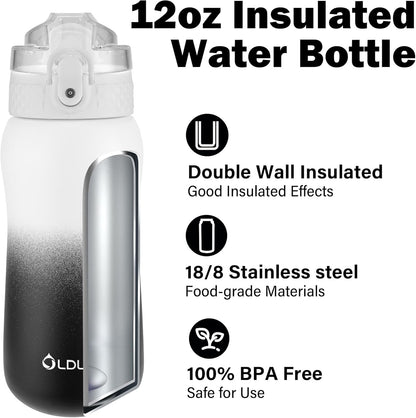 Oldley Insulated Water Bottle 20oz for Adults Kids Stainless Steel Water Bottles with Straw/Chug/Carabiner 3 Lids Fruit Strainer Double Wall Vacuum Wide Mouth BPA Free Leak-Proof for School Travel