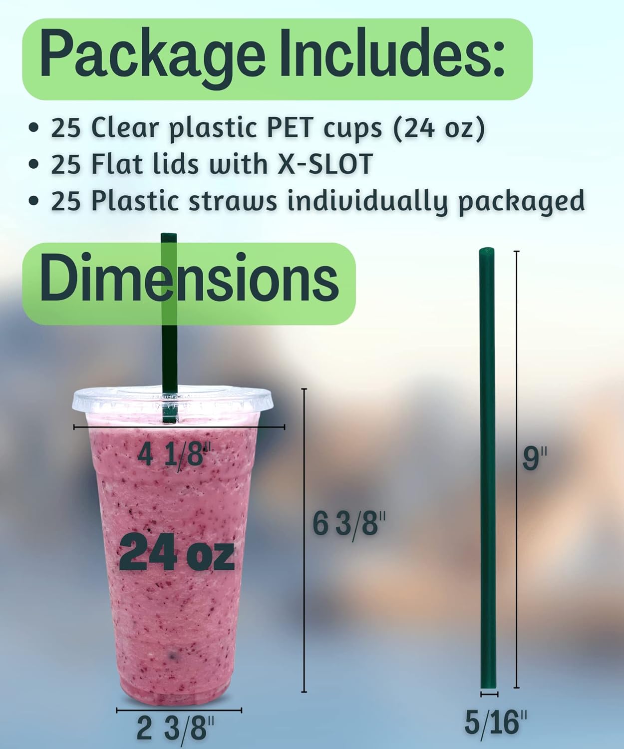 Cappatua 20 oz Clear Plastic Cups with Lids and STRAWS, Disposable Drinking Cups for Cold Drinks, Iced Coffee, Milkshakes, Smoothies, 25 Sets