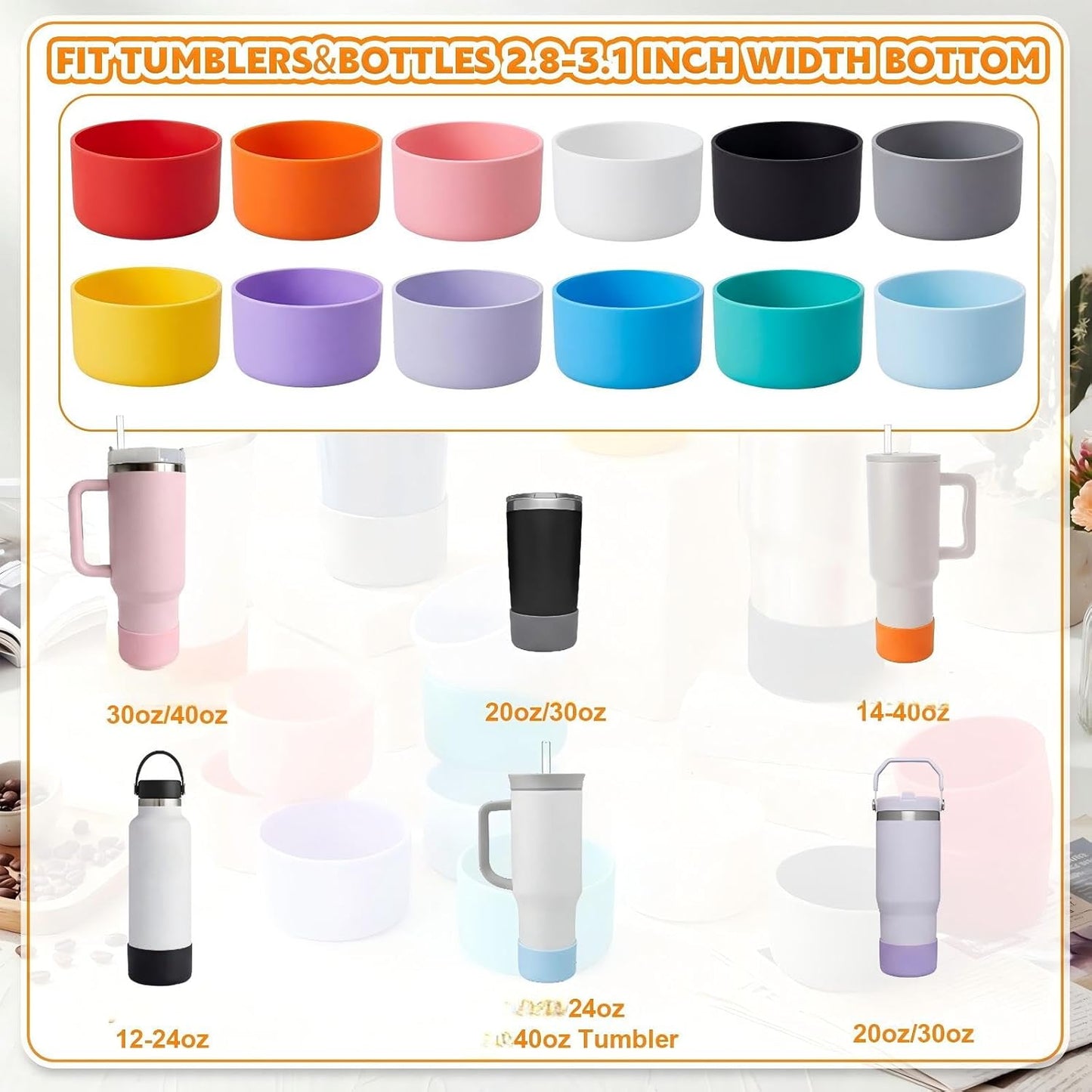 Patelai 24 Pcs Silicone Bottle Boots for Water Tumbler, Bottom Protector, 2.8-3.1in Width Bottom Protector Cover Sleeve