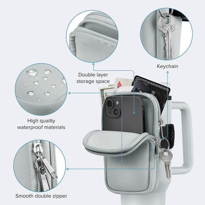Water Bottle Pouch For Stanley Cup 40oz 30oz, Running Water Bottle Bag for Cards, Keys, Phone, Gym Accessories For Men Women, Travel Tumbler Mug Pouch Compatible With Stanley, Simple Modern