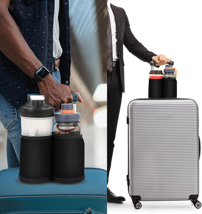 Luggage Cup Holder for Suitcases Free Hands, Travel Accessories, Luggage Cup Caddy Gifts, Beverage Holder, Universal Luggage Accessories for Flight Attendants, Business Travelers, Grey
