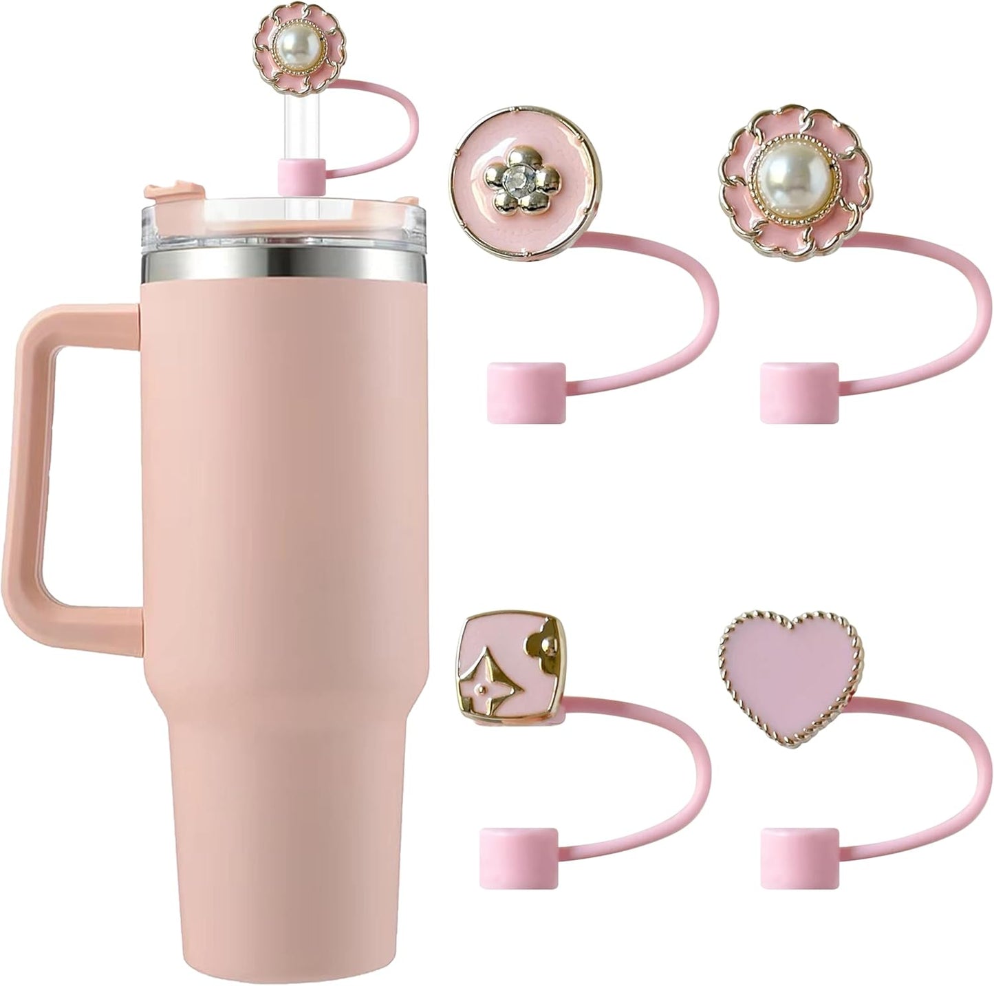 Cute Straw Cover Cap for Stanley Cup Accessories,Bling Straw Toppers for Stanley Tumbler 40&30 oz,Reusable Straws Tips Protectors Compatible with 10mm Straws