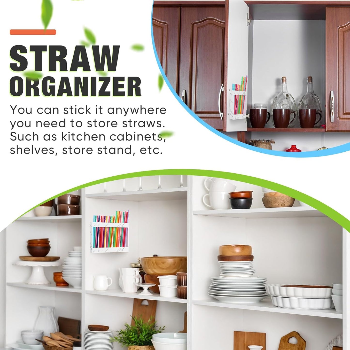 Qinyoung Acrylic Straw Holder for Cabinet Door with Double Sided Adhesive Tape Reusable Straw Organizer Tumbler Storage Kitchen Accessories Container for Counter Cupboard(Classic,Large,Transparent)