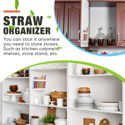 Qinyoung Acrylic Straw Holder for Cabinet Door with Double Sided Adhesive Tape Reusable Straw Organizer Tumbler Storage Kitchen Accessories Container for Counter Cupboard(Classic,Large,Transparent)