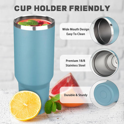 20 oz Tumbler with Lids and Straws, Stainless Steel Insulated Coffee Tumbler, Double Wall Vacuum Insulated Travel Mug Cup, Leakproof Thermal Coffee Cup for Hot and Cold Drinks (azure blue)
