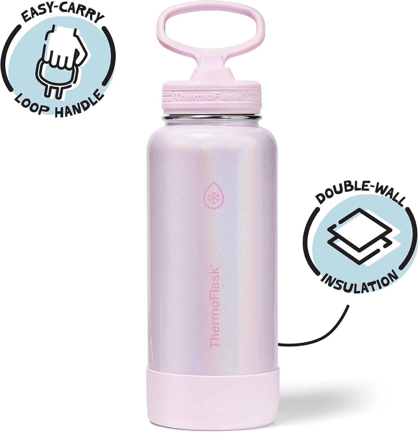 ThermoFlask Insulated Water Bottle with Spout Lid (24 oz, Lemonade Stand) - Leakproof, Stainless Steel Water Bottle for Cold & Hot Drinks, Travel & Daily Hydration