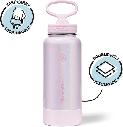 ThermoFlask Insulated Water Bottle with Spout Lid (24 oz, Lemonade Stand) - Leakproof, Stainless Steel Water Bottle for Cold & Hot Drinks, Travel & Daily Hydration