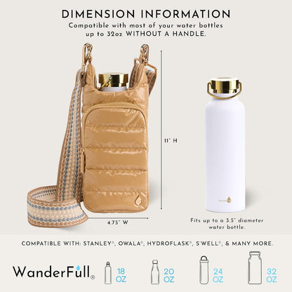 WanderFull Original HydroBag Fits Up to 32 oz Water Bottle Holder with Strap – Hands-Free Crossbody Water Bottle Carrier Bag with Phone Pocket - Colors A