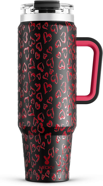 Meoky 32 oz Tumbler with Handle, Insulated Tumbler with Lid and Straw, Stainless Steel Travel Mug, Keeps Cold for 24 Hours, 100% Leak Proof, Fits in Car Cup Holder (Night)