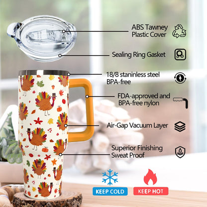 Ceovfoi 40 oz Pickleball Coffee Mug Vacuum Insulated Travel Tumbler with Handle, Lid & Straw - Perfect Pickleball Gifts for Players, Coaches, Lovers | Pickleball Accessories