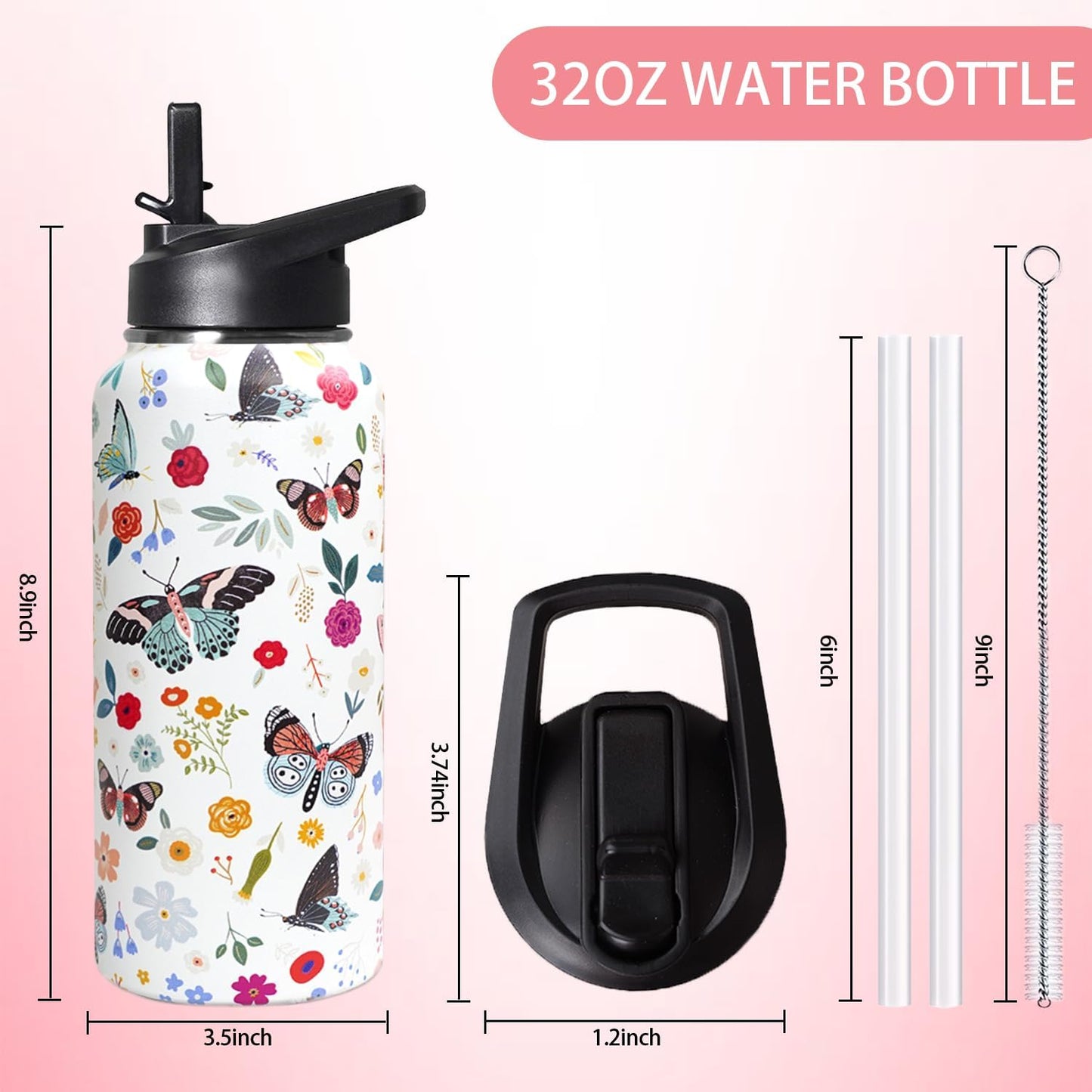 32 oz Pickleball Insulated Water Bottle with Straw - Pickleball Gym Hiking Sports Coffee Mug | Perfect Pickleball Gifts for Women, Pickleball Decor Accessories