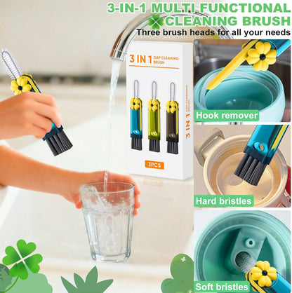 3 in 1 Cup Lid Cleaning Brush, Portable Water Bottle Brush, Multifunctional Bottle Cleaner Brush Set for Tight Spaces, Bottle Gaps, Tumblers, Travel Mug Caps(3 PCS)