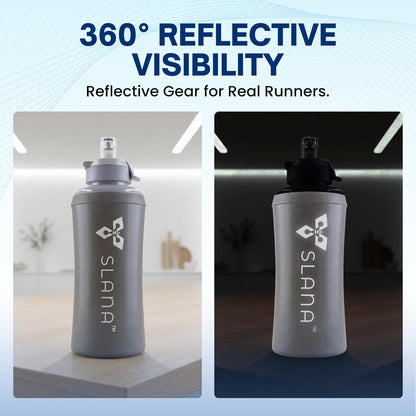 Handheld Running Water Bottle 18 oz – Grip-Free Collapsible Water Bottles for Running with Adjustable Strap & Thumbhole, Expandable Phone Pocket, Race Cap for One-Hand Drinking