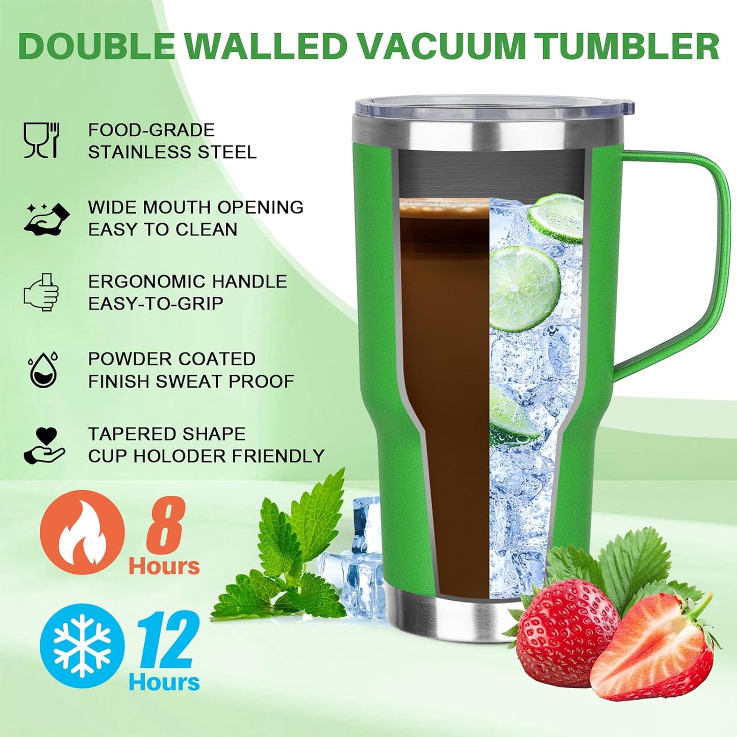 40 oz Tumbler with Handle, Insulated Tumbler with Lid and Straw, Reusable Stainless Steel Vacuum Insulated Cup, 100% Leak Proof Thermal Travel Coffee Mug Cup for Cold and Hot (Light Purple)