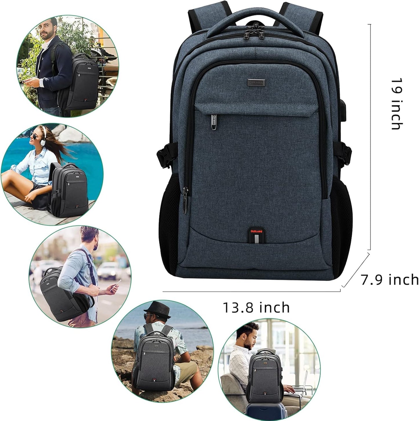 DUSLANG 17 Inch Laptop Backpack for Travel Water Resistant College Backpack for Men/Women Laptop Bag with USB Charging Port,Black - Colors B