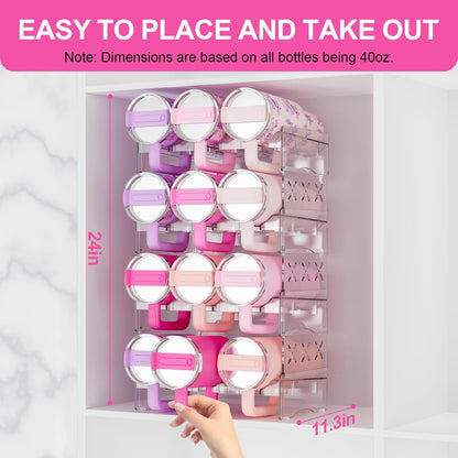 JYPS Tumbler Organizer, Acrylic Water Bottle Storage For Full Stanley 40oz Tumbler, Stackable Handle Cup Holder For Home Kitchen Pantry Countertop Cabinet, Size For Stanley/HydroJug/Owala/YETI/BrüMate