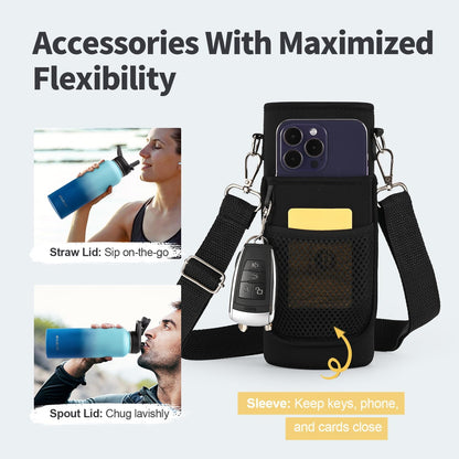 WixByti 40 oz Insulated Water Bottle with Straw (Cold for 36 Hrs), Stainless Steel Triple Wall Vacuum Sports Water Jug, Leakproof Hydro Cup Flask with Paracord Handle & Straw Spout Lids & DIY Stickers