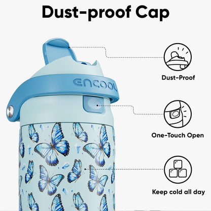 ENCOOL Leakproof Insulated Water Bottle with Straw Dual-Sip Water Bottle Bag-Safe Design for Work, Commute & Gym – Keeps Drinks Cold All Day, 24 oz, Lemonade Pink - Colors B
