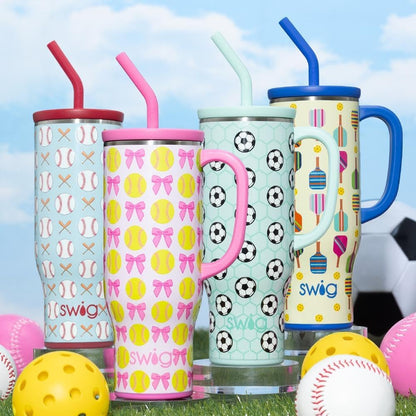 Swig Life 40oz Mega Mug, 40 oz Tumbler with Handle and Straw, Cup Holder Friendly, Dishwasher Safe, Extra Large Insulated Tumbler, Stainless Steel (Pickleball)