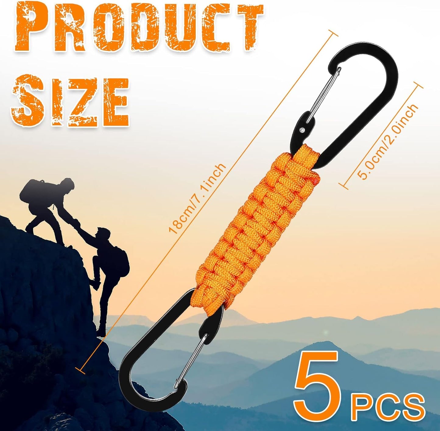 Ferraycle 5 Pcs Paracord Keychain Carabiner Clip Braided Lanyard Water Bottle Clips Tactical Keychain Backpack Accessories