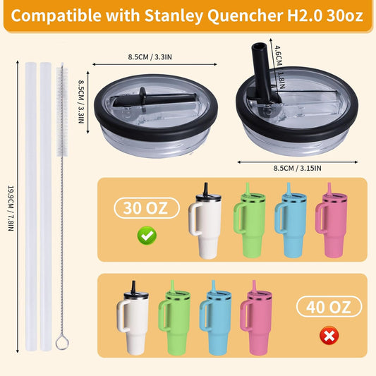 2 Pack 30 oz Flip Straw Leak Proof Lid for Stanley Quencher H2.0, Spill Proof Tumbler Lid Replacement, BPA Free Reusable No Spill Straw Lid for Stanley Accessories