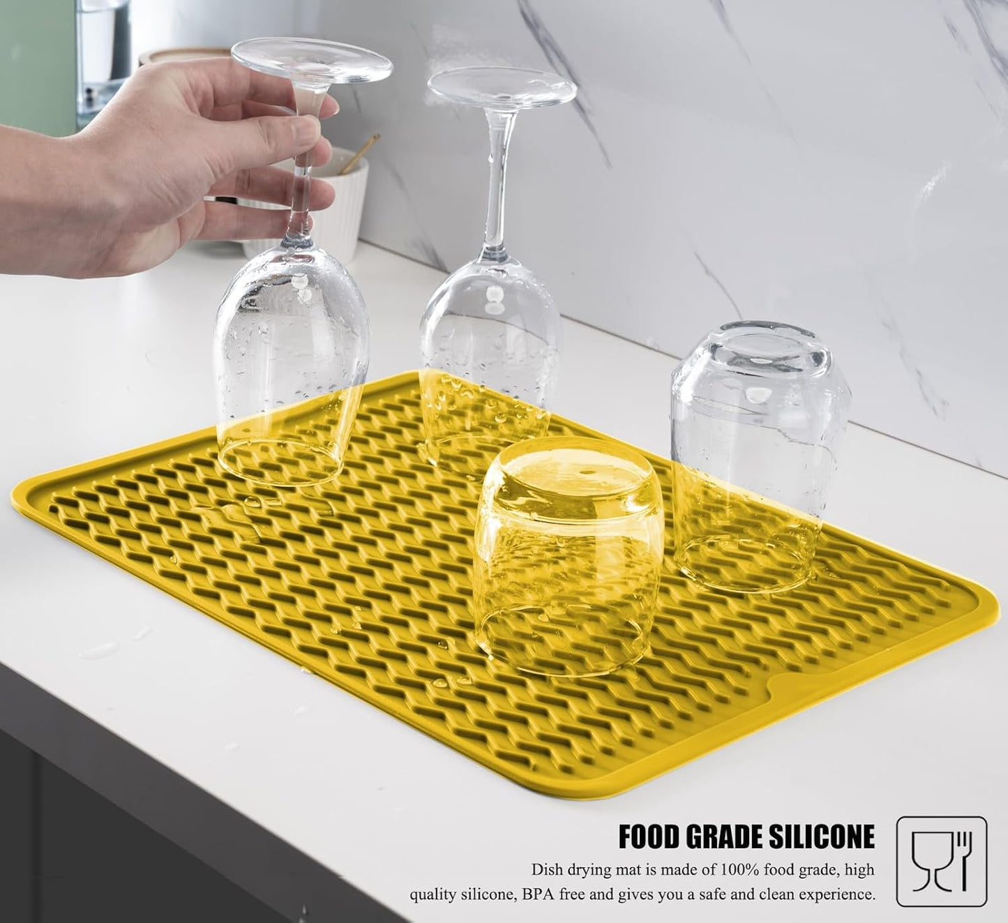 Silicone Dish Drying Mat, Non-Slip Easy Clean Sink Mat Large Heat-resistant Dish Drainer Mat for Kitchen Counter, Sink, Refrigerator or Drawer liner (12" x 6", BLACK)