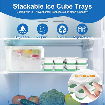 Ice Cube Tray with Lid, 3 Pack Silicone Easy-Release Ice Trays for Freezer, Stackable Ice Cube Molds for Drinks, Cocktails, Whiskey, Coffee - BPA-Free and Odor-Free,Ice Cube Trays for Freezer