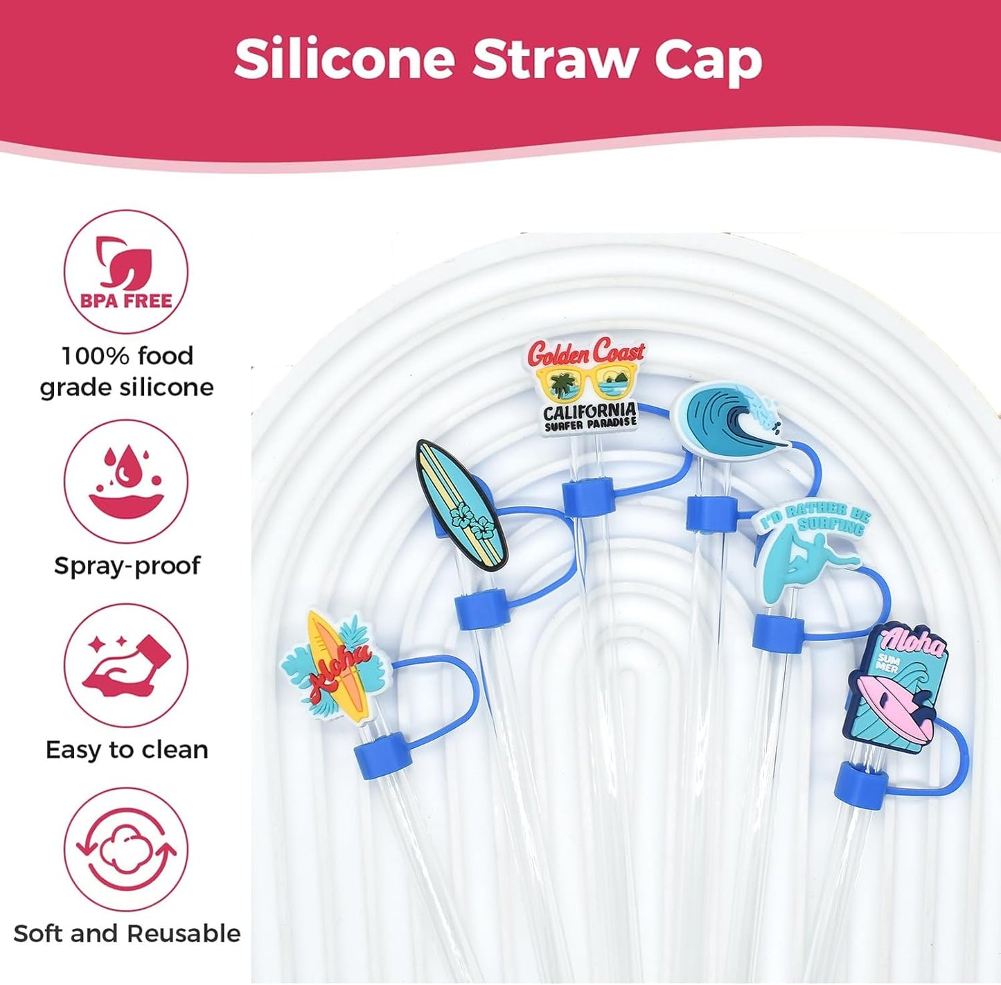 6PCS Pink Black Girl Straw Covers for Stanley Cup，Cute Silicone Straw Topper for 10mm Drinking Straw Tip Covers Stanley Cup Accessories