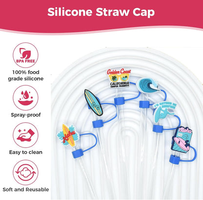 6PCS Pink Black Girl Straw Covers for Stanley Cup，Cute Silicone Straw Topper for 10mm Drinking Straw Tip Covers Stanley Cup Accessories