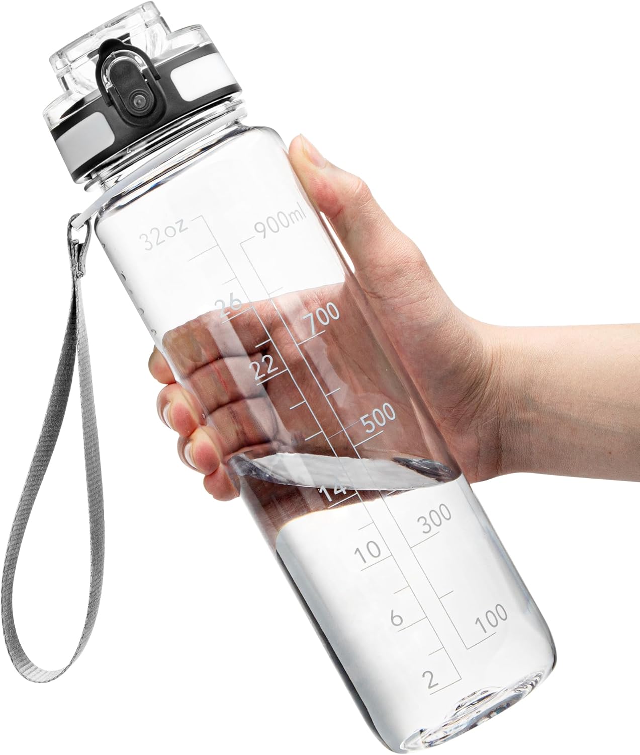 OLDLEY Water Bottle, 32oz Motivational Sports Water Bottle with Time Marker - Times to Drink - Tritan, BPA Free, Wide Mouth Leakproof, Clear (1 Bottle)