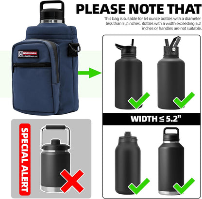 NATURE PIONEOR Water Bottle Holder with Adjustable Strap - Half/One Gallon (64/128oz) Insulated Water Bottle Sling Carrier with Phone Pocket & Paracord Handle, Outdoor Camping, Hiking, Gym