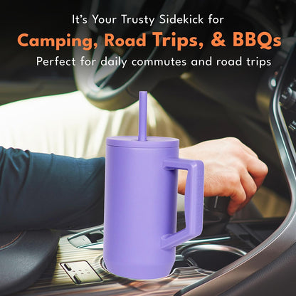 Elemental 32 oz 100% Leak Proof Tumbler with Handle & Straw - Stainless Steel Double Wall Insulated Tumbler for Hot and Cold Beverages - Travel Coffee Mug with Sip & Straw Lid - White - Colors B