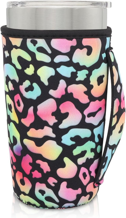 Reusable Iced Coffee Cup Sleeve Neoprene Insulated Sleeves Cup Holder with handle Idea for 30oz - 32oz Tumbler Cups, Protein Shake Bottles(Only Cup Sleeves), Black - Colors B