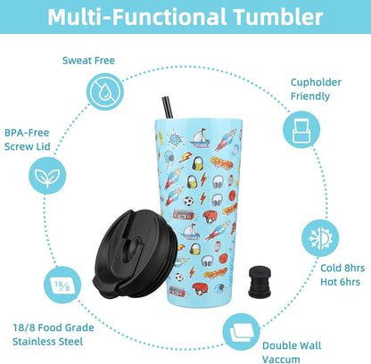 BJPKPK 4 Pack Tumbler with Lid and Straw,30oz Insulated Tumblers Bulk Reusable Travel Coffee Mug, Dishwasher Safe Double Wall Vacuum Insulated Cup Gift for Men Women,Light Blue Leopard