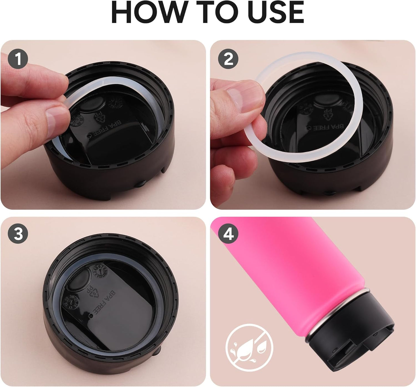 Rubber Gaskets Compatible with Hydro Flask Wide Mouth Lid Cap, Leak-Proof Silicone Seal O-Ring Parts, BPA-Free, 6 Pack