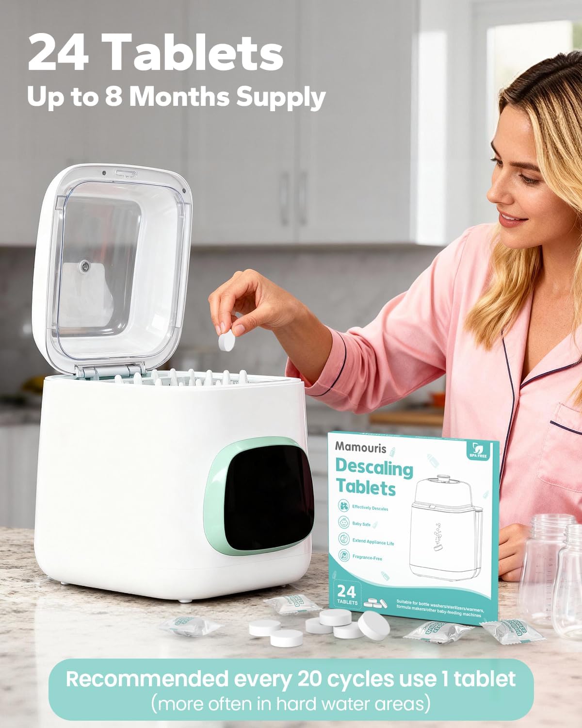 Descaling Tablets for Bottle Washer & Warmers: 36 Count Descaler Tablets Removes Limescale & Milk Residue, Citric Acid Cleaner Compatible with Momcozy Baby Brezza Grownsy Papablic Baby Bottle Washer