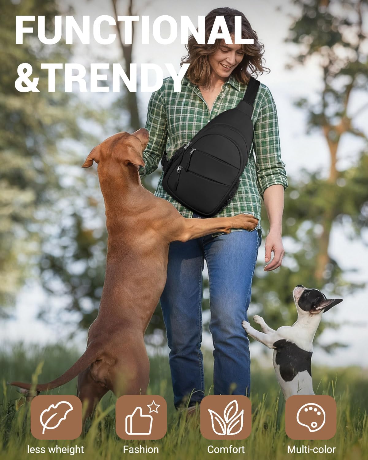 Tuwubi Crossbody Bags for Women, Sling Bag for Men, Small Hiking Backpack Anti Theft Lightweight for Outdoors Travel (M, Black)