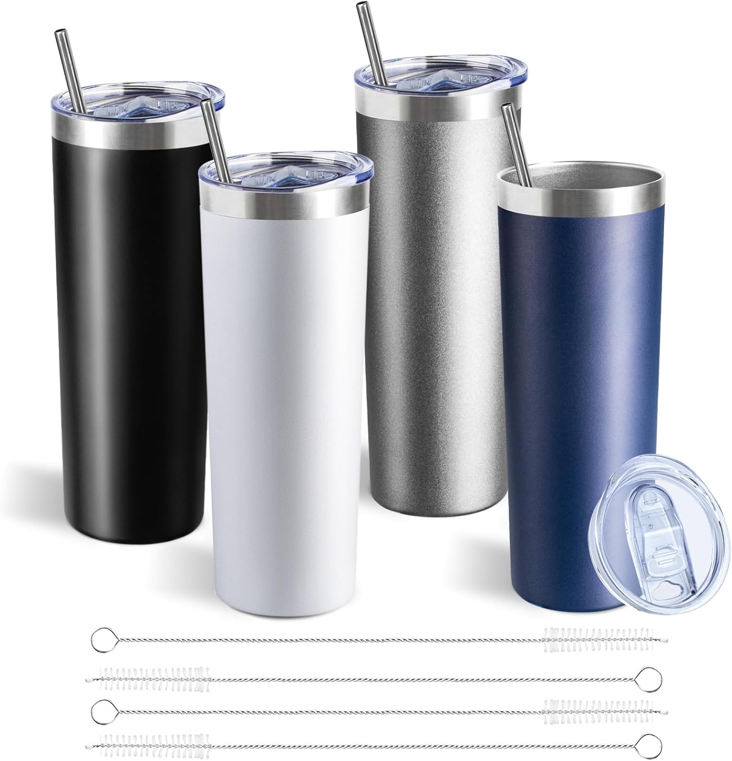 20 oz Skinny Tumblers with Lid and Straw,Stainless Steel Vacuum Insulated Tumbler Cup Double Wall Travel Coffee Mug, Thermal Water Tumbler for Hot and Cold Drinks(Rose Gold,1)