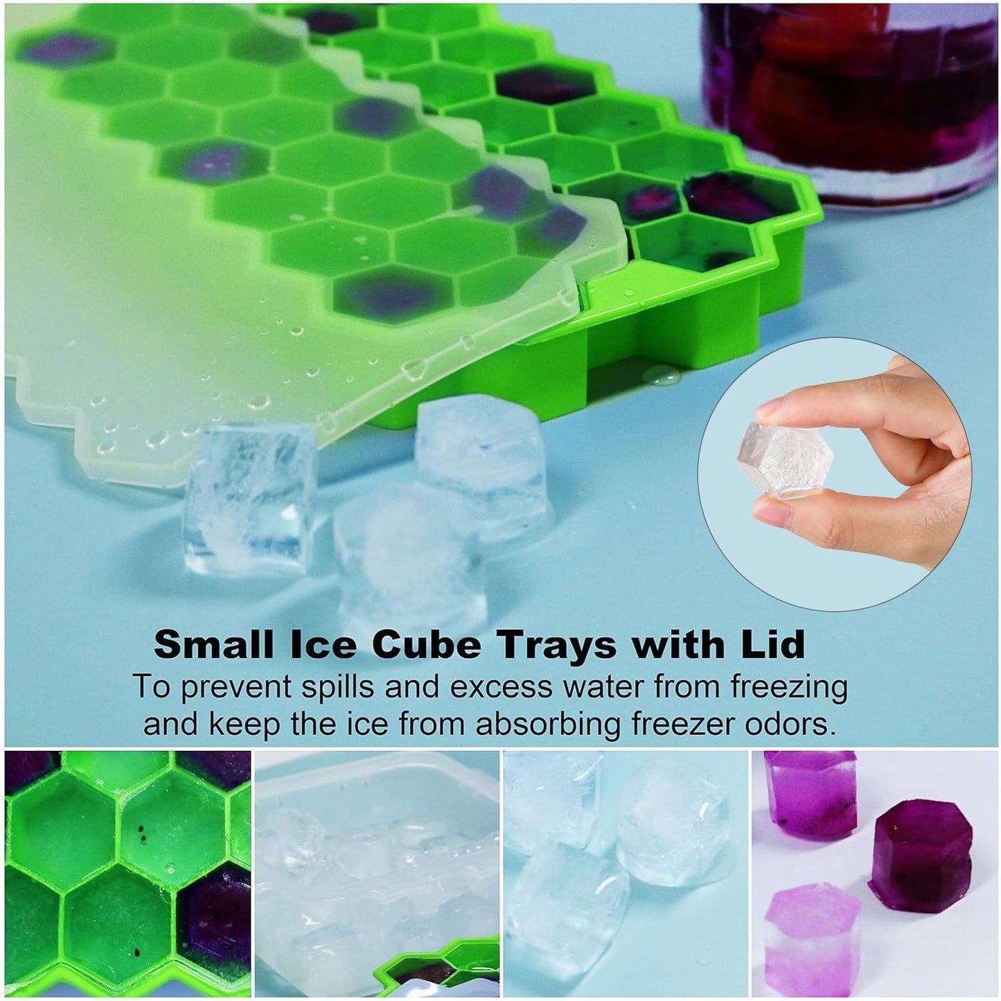 Ice Cube Trays for Freezer with Lid-37 Grid Silicone for Small Ice Cube Molds,Easy-Release Reusable in Organizer Bins or Ice Bucket for Cocktail bar or Iced Coffee Cup