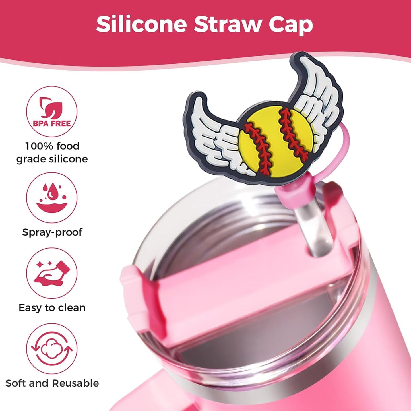 6PCS Pink Black Girl Straw Covers for Stanley Cup，Cute Silicone Straw Topper for 10mm Drinking Straw Tip Covers Stanley Cup Accessories