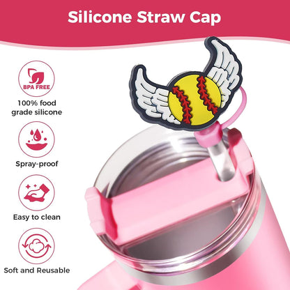6PCS Pink Black Girl Straw Covers for Stanley Cup，Cute Silicone Straw Topper for 10mm Drinking Straw Tip Covers Stanley Cup Accessories