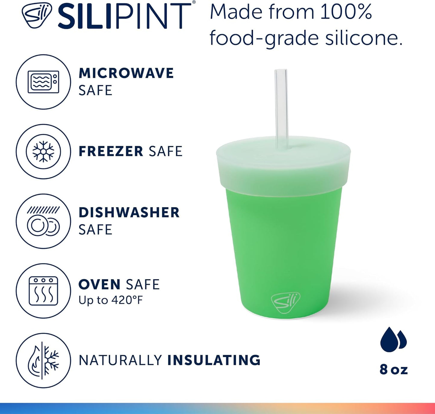 Silipint 8oz Silicone Tumbler with Straw and Lid – Unbreakable, BPA Free, Non-Toxic, Dishwasher, Microwave, Freezer Safe Tumbler Cup – Drinkware for Juice, Smoothies, Coffee (Cool Berry Crush)