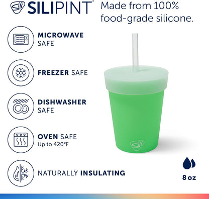 Silipint 8oz Silicone Tumbler with Straw and Lid – Unbreakable, BPA Free, Non-Toxic, Dishwasher, Microwave, Freezer Safe Tumbler Cup – Drinkware for Juice, Smoothies, Coffee (Cool Berry Crush)