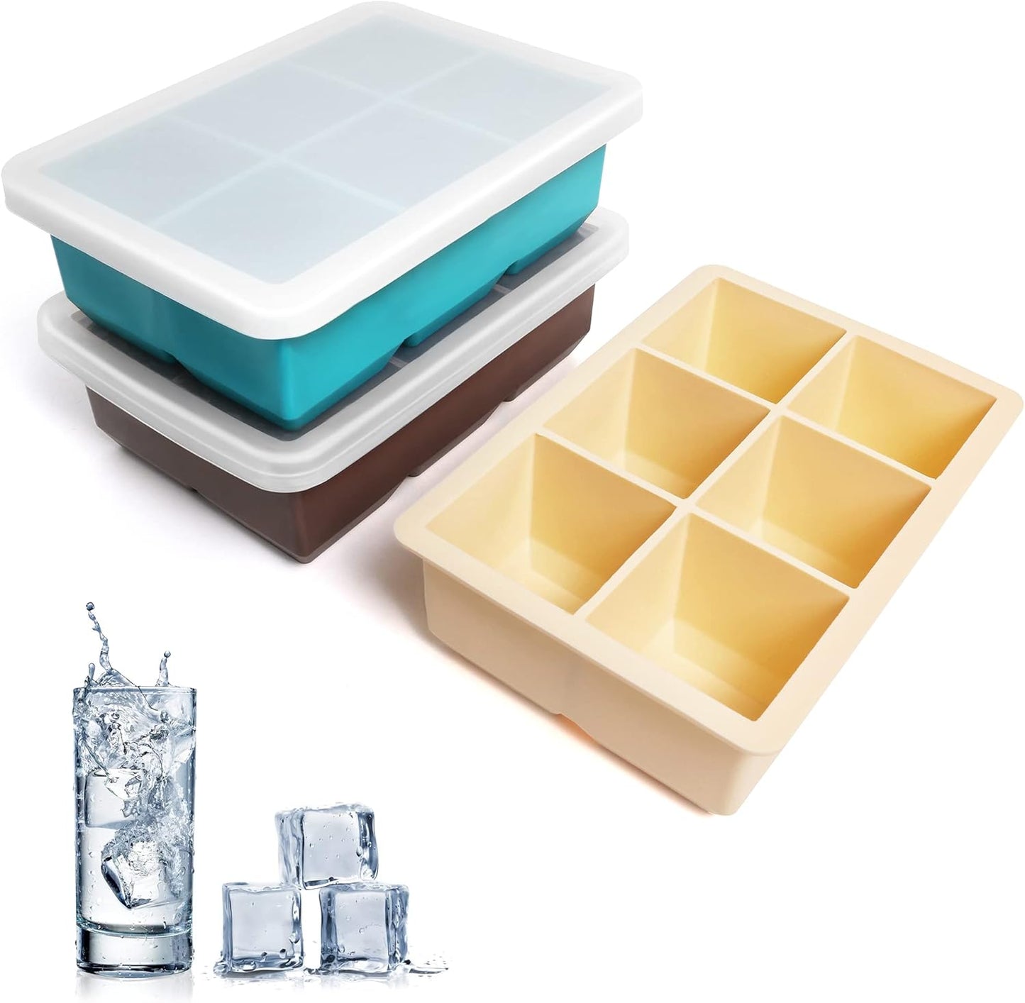 Excnorm Silicone Ice Cube Trays 3 Pack - Large Size Silicone Ice Cube Molds with Leak Proof Removable Lid Square Ice Cube Tray And BPA Free for Cocktail,Whiskey, Stackable Flexible Ice